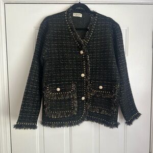 Chic Black and Gold Tweed Blazer 100% viscose